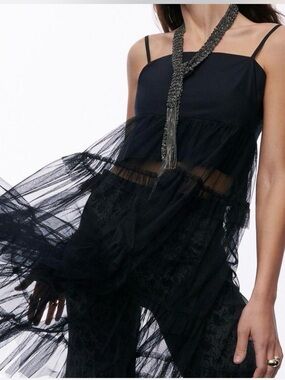 Anthropologie Black Sheer Tiered Tank Top